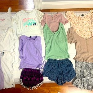 Girls bundles with shirts and shorts, and skirts.